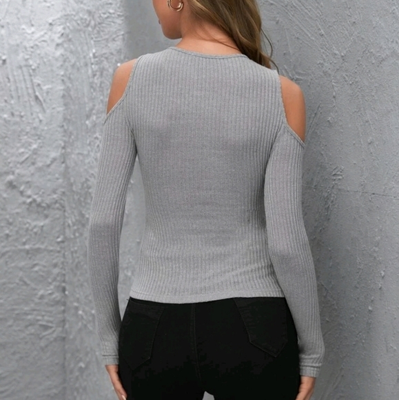 Gray Cold Shoulder Top - Picture 2 of 6